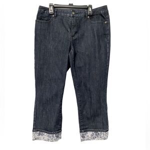 Coldwater‎ Creek Denim Cropped Capris with Contrasting Floral Cuffs Blue Size 8